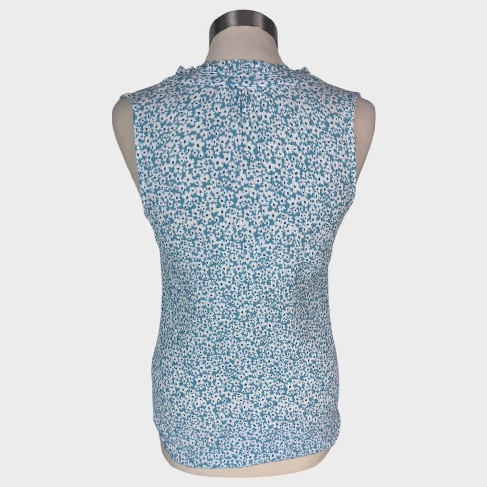 Market & Spruce Small Blue White Floral Sleeveless Tie Blouse 100% Rayon - Picture 7 of 8